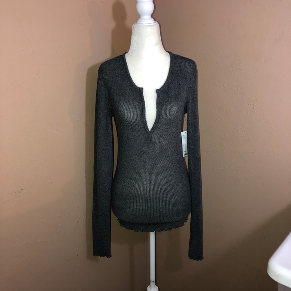 Urban Outfitters Tops - NWT OUT FROM UNDER Gray  Deep VNeck Long Sleev Top